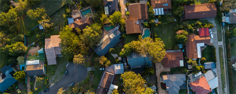 Birds eye view of a residential street