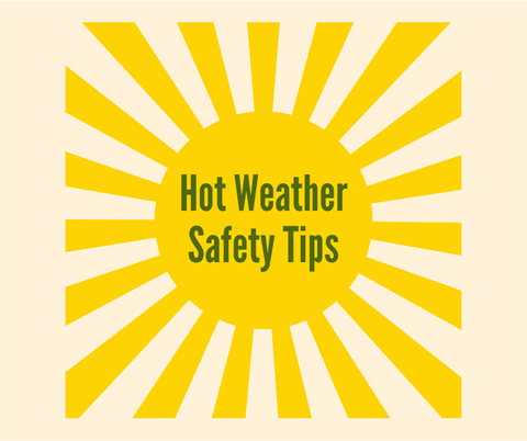 A graphic reading Hot Weather Safety Tips