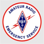 amateur radio emergency services, circle with red border with red lightning bolt in center