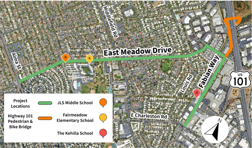 Study area is: East Meadow Drive between Alma Street and Fabian Way. And Fabian Way between East Meadow Drive and East Charleston Road.